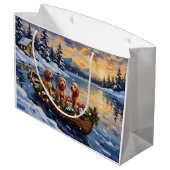Goldendoodle Christmas Boat Holiday Große Geschenktüte (Rückseite Schrägansicht)
