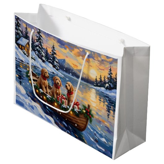 Goldendoodle Christmas Boat Holiday Große Geschenktüte (Vorderseite Schrägansicht)