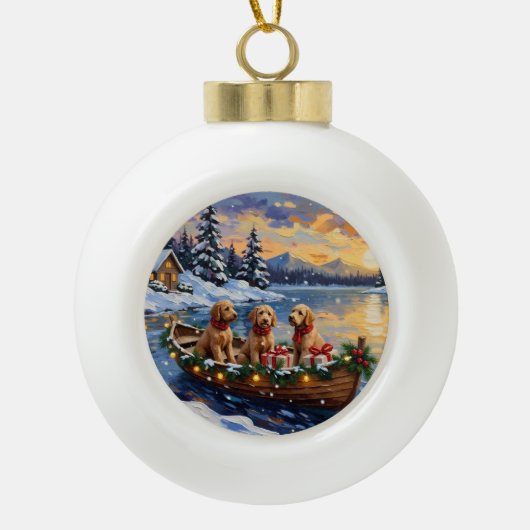 Goldendoodle Christmas Boat Holiday Keramik Kugel-Ornament (Vorderseite)