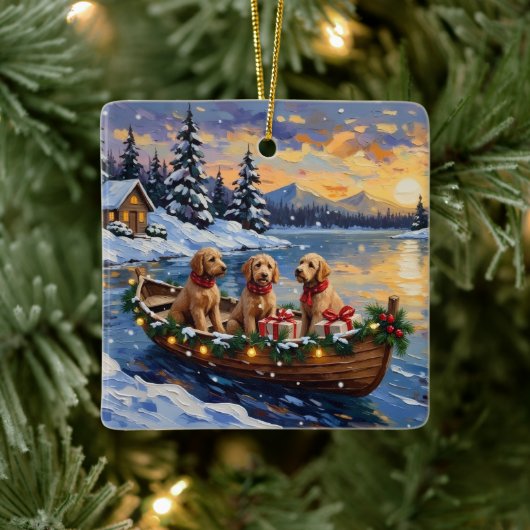 Goldendoodle Christmas Boat Holiday Keramikornament (Baum)