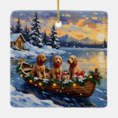 Goldendoodle Christmas Boat Holiday Keramikornament (Rückseite)