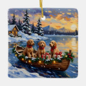Goldendoodle Christmas Boat Holiday Keramikornament (Vorderseite)