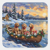 Goldendoodle Christmas Boat Holiday Quadratischer Aufkleber (Vorderseite)