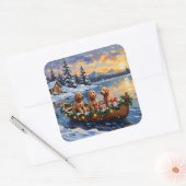 Goldendoodle Christmas Boat Holiday Quadratischer Aufkleber (Umschlag)