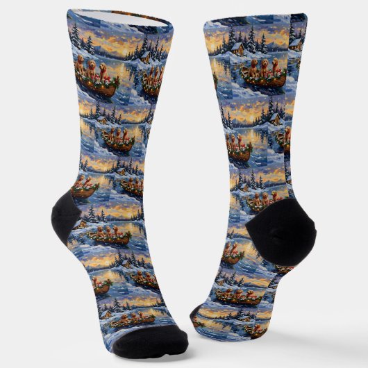 Goldendoodle Christmas Boat Holiday Socken (Gewinkelt)