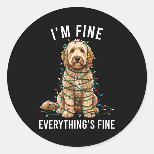 Goldendoodle Christmas I'm Fine Everything Is Fine Runder Aufkleber (Vorderseite)