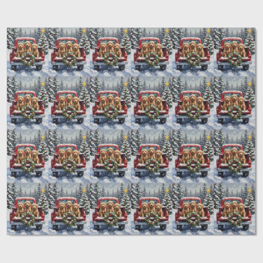 Goldendoodle Christmas Red Truck Holiday Geschenkpapier (Flach)