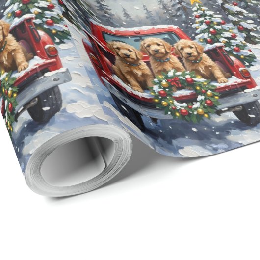 Goldendoodle Christmas Red Truck Holiday Geschenkpapier (Rolleneckpunkt)