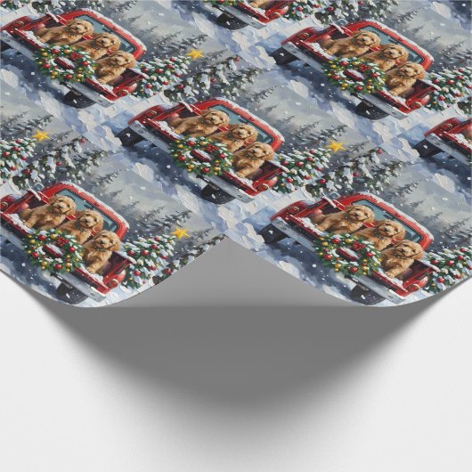 Goldendoodle Christmas Red Truck Holiday Geschenkpapier (Ecke)