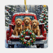 Goldendoodle Christmas Red Truck Holiday Keramikornament (Vorderseite)