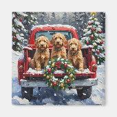 Goldendoodle Christmas Red Truck Holiday Magnet (Vorne)