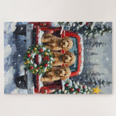 Goldendoodle Christmas Red Truck Holiday Puzzle (Horizontal)