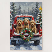 Goldendoodle Christmas Red Truck Holiday Puzzle (Vertikal)