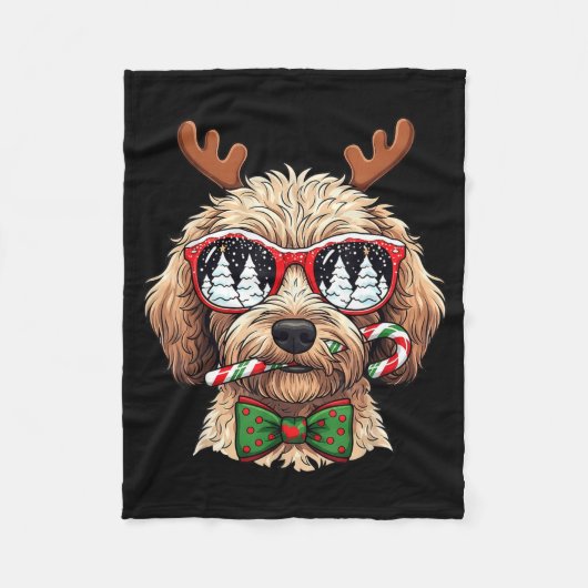 Goldendoodle Christmas Reindeer Holiday Dog Lover  Fleecedecke (Vorderseite)