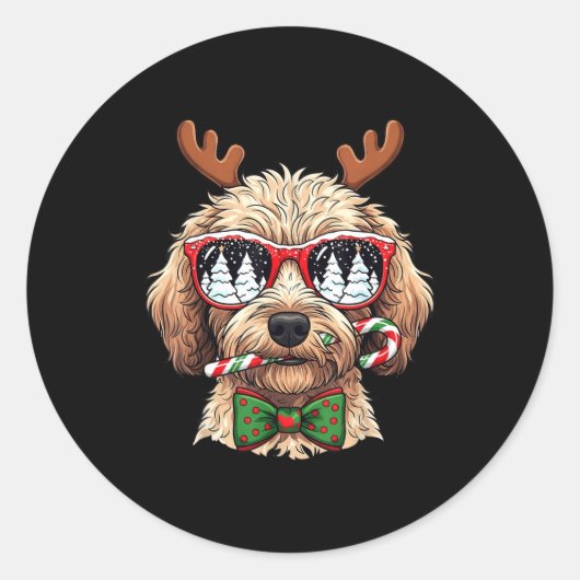 Goldendoodle Christmas Reindeer Holiday Dog Lover Runder Aufkleber (Vorderseite)