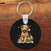 Goldendoodle Christmas Santa Hat Fairy Lights Paja Schlüsselanhänger (Vorderseite)
