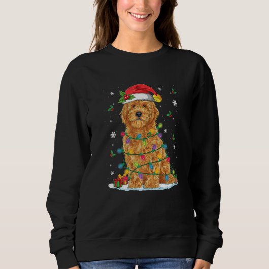 Goldendoodle Christmas Santa Hat Fairy Lights Paja Sweatshirt (Vorderseite)