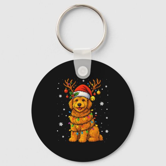 Goldendoodle Christmas Tee Reindeer Christmas Ligh Schlüsselanhänger (Vorderseite)