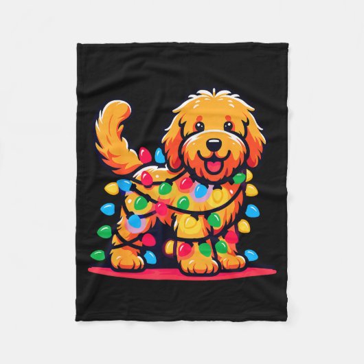 Goldendoodle Christmas Tree Xmas Lights Golden Doo Fleecedecke (Vorderseite)