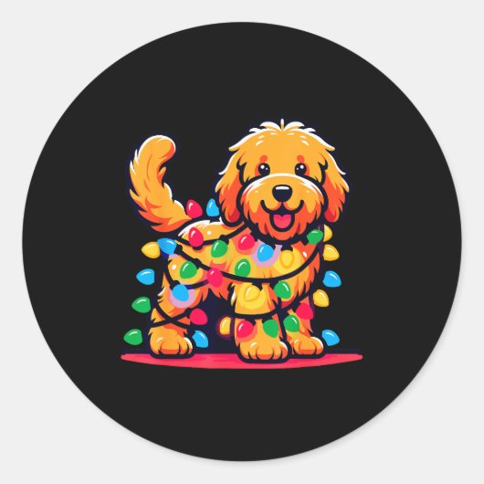 Goldendoodle Christmas Tree Xmas Lights Golden Doo Runder Aufkleber (Vorderseite)