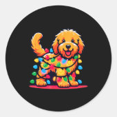 Goldendoodle Christmas Tree Xmas Lights Golden Doo Runder Aufkleber (Vorderseite)