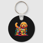 Goldendoodle Christmas Tree Xmas Lights Golden Doo Schlüsselanhänger (Vorderseite)