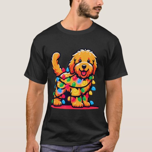 Goldendoodle Christmas Tree Xmas Lights Golden Doo T-Shirt (Vorderseite)