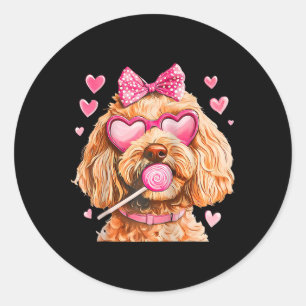 Goldendoodle Coquette Schleife Valentinstag Raglan Runder Aufkleber