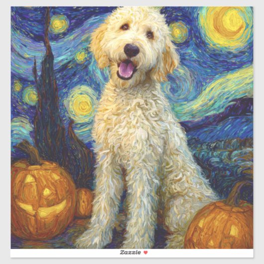 Goldendoodle Cute Dog Halloween Jack O Lantern Pum Aufkleber (Blatt)