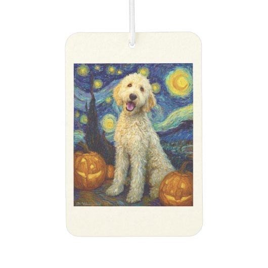 Goldendoodle Cute Dog Halloween Jack O Lantern Pum Autolufterfrischer (Vorderseite)