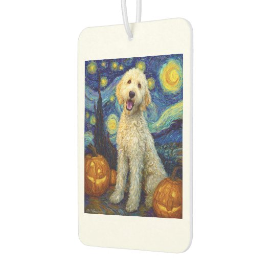Goldendoodle Cute Dog Halloween Jack O Lantern Pum Autolufterfrischer (Links)
