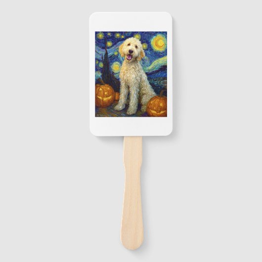 Goldendoodle Cute Dog Halloween Jack O Lantern Pum Fächer (Vorderseite)