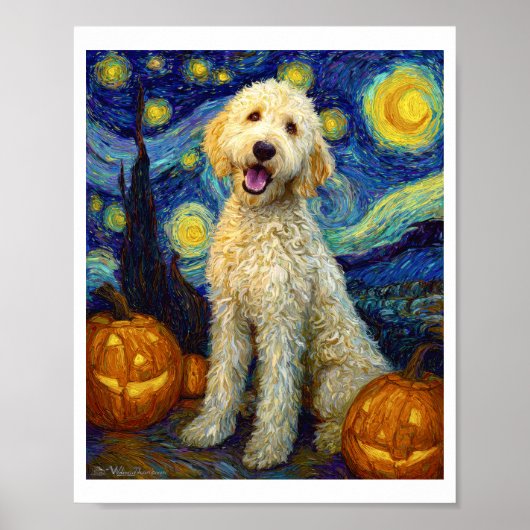Goldendoodle Cute Dog Halloween Jack O Lantern Pum Poster (Vorne)