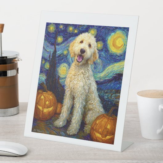 Goldendoodle Cute Dog Halloween Jack O Lantern Pum Sockelschild (In Situ)