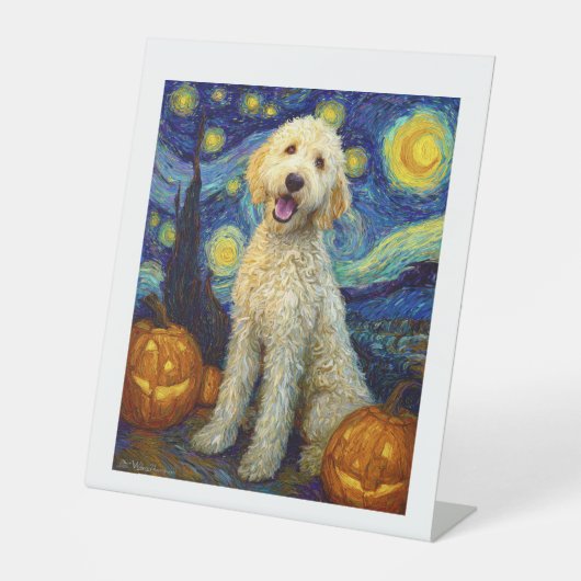 Goldendoodle Cute Dog Halloween Jack O Lantern Pum Sockelschild (Vorderseite)