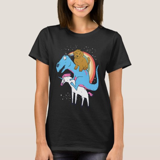 Goldendoodle Dinosaur Riding Unicorn Kids Men Rain T-Shirt (Vorderseite)