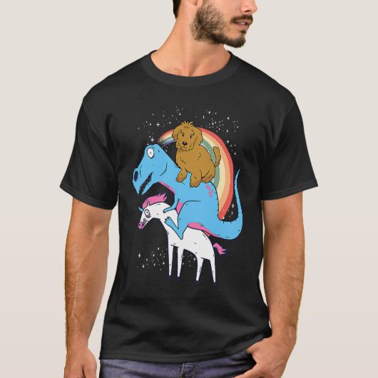 Goldendoodle Dinosaur Riding Unicorn Kids Men Rain T-Shirt (Vorderseite)