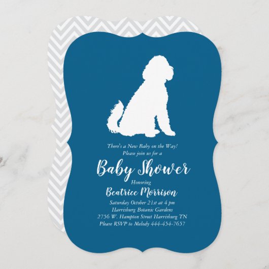 Goldendoodle Dog Baby Dusche Blue Boy Einladung (Vorne/Hinten)