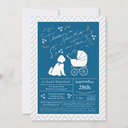 Goldendoodle Dog Baby Dusche Blue Boy Einladung (Vorderseite)