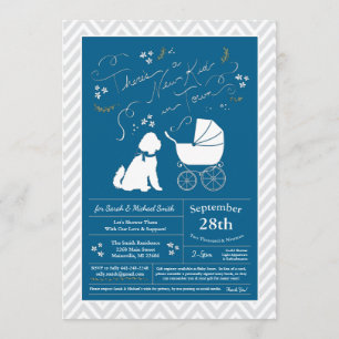 Goldendoodle Dog Baby Dusche Blue Boy Einladung