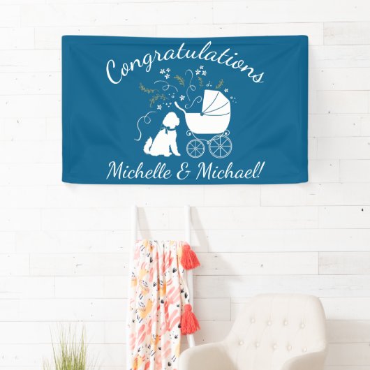 Goldendoodle Dog Baby Shower Boy Blue Banner (Insitu)