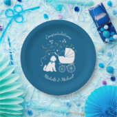 Goldendoodle Dog Baby Shower Boy Blue Pappteller (Party)
