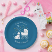 Goldendoodle Dog Baby Shower Boy Blue Pappteller (Party)