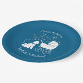 Goldendoodle Dog Baby Shower Boy Blue Pappteller (Schrägansicht)