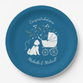 Goldendoodle Dog Baby Shower Boy Blue Pappteller (Vorderseite)