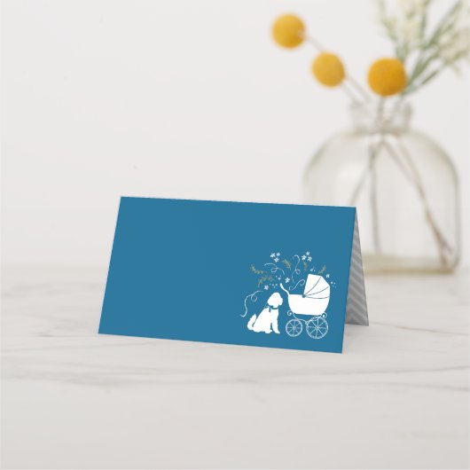 Goldendoodle Dog Baby Shower Boy Blue Platzkarte (Vorderseite)