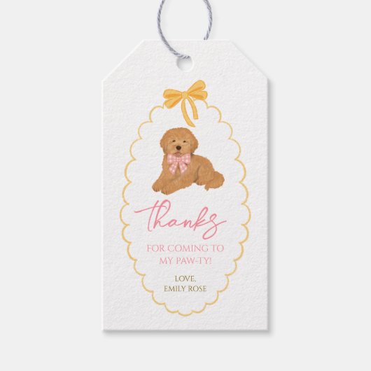Goldendoodle Dog Birthday Pawty Pink Yellow Geschenkanhänger (Vorderseite)