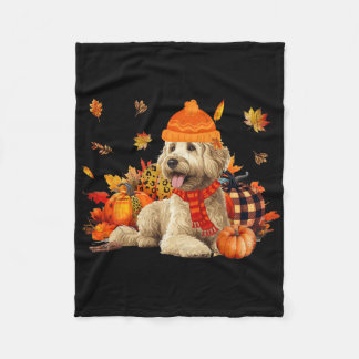 Goldendoodle Dog Fall Scarf Leopard Pumpkins Autum Fleecedecke