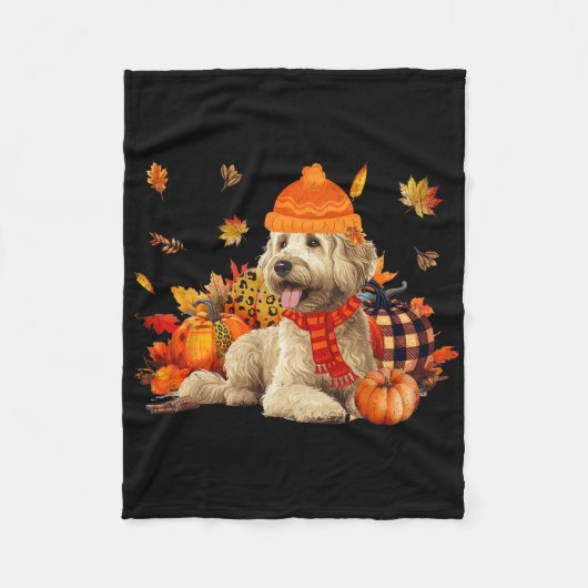 Goldendoodle Dog Fall Scarf Leopard Pumpkins Autum Fleecedecke (Vorderseite)
