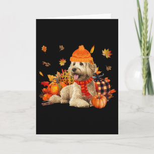 Goldendoodle Dog Fall Scarf Leopard Pumpkins Autum Karte